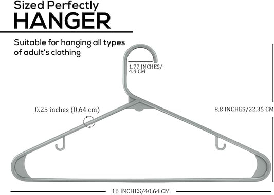 Utopia Home Plastic Hangers 20 Pack - Space Saving Clothes Hanger - Durable & Strong Closet Organizers and Storage with Built-in Strap Hooks - Essential for Shirts, Pants, Skirts & Coats (Grey)