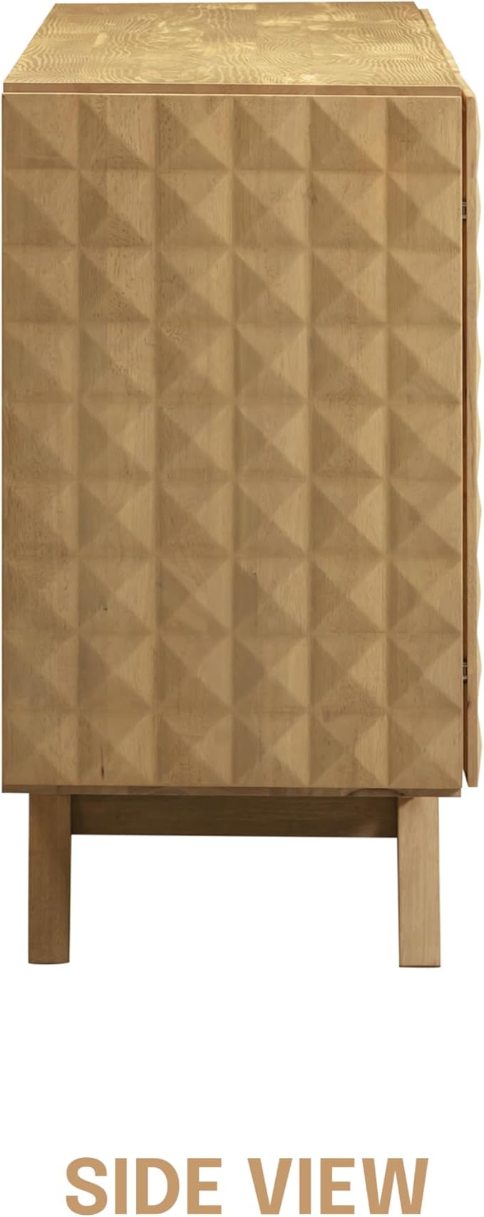 NTC Sapa Mid-Century Modern Solid Wood Sideboard – 4-Door Accent Buffet Cabinet with Carved Geometric Fronts, for Living Room, or Entryway, Effortless Assembly, Sand