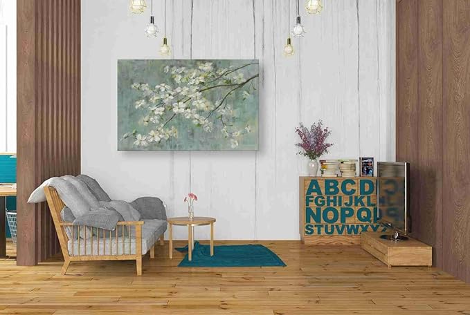 Epic Graffiti 'Dogwood in Spring on Blue' by Danhui Nai, Canvas Wall Art, 40"x26"