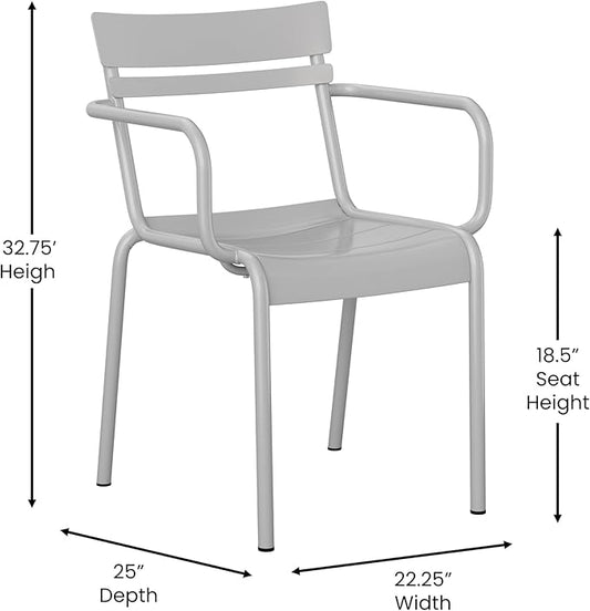 Flash Furniture Nash Commercial Grade Steel Stack Chair, Indoor-Outdoor Arm Chair with 2 Slat Back, Set of 4, Silver