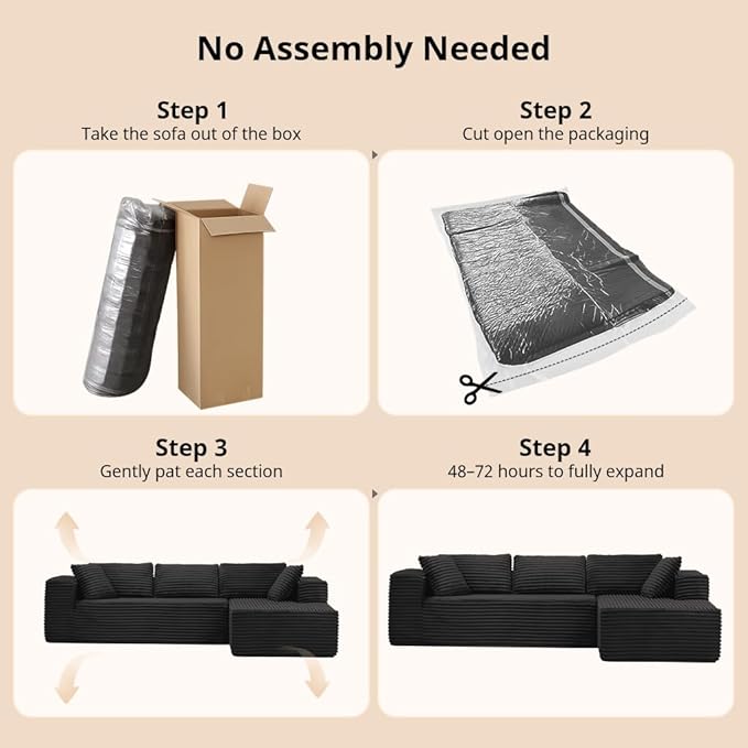 COMHOMA 105”Modular Sectional Sofa with Deep Seat,Cloud Upholstered L-Shape Couch Wide Arms Corduroy Fabric High-Density Foam Chaise Lounge for Living Room No Assembly Required