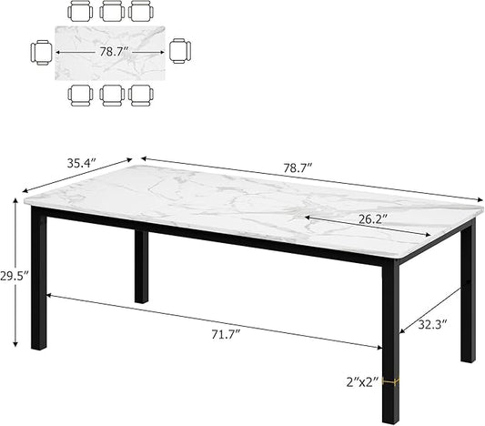 Garvee 79 in Dining Table for 6, Farmhouse Wooden Kitchen Tables for Family, Rectangular Industrial Style Dining Room Table with Sturdy Metal Frame, Long Desk for Restaurant, Kitchen, Office,White 2