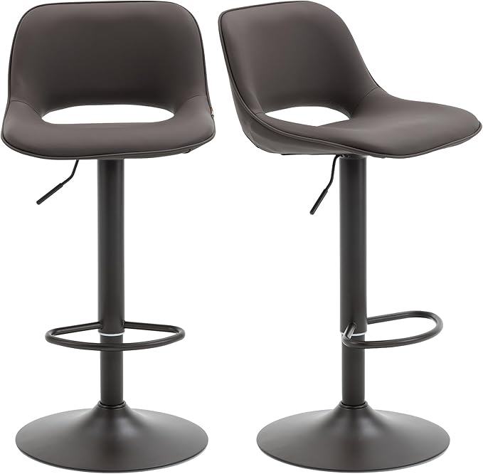 YOUNIKE Bar Stools Set of 2, Heigeht Adjustable Swivel Barstools, Counter Height Bar Stools Faux Leather Upholstered Counter Stools with Hollow Back for Kitchen Island, All Brown