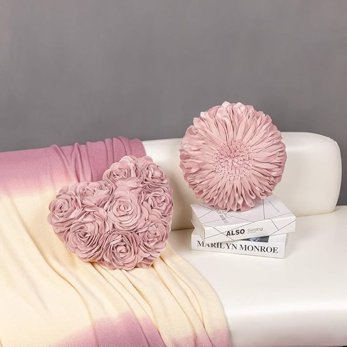 JWH Heart Flower Throw Pillow Covers Decorative Floral Shaped Accent Cushion Soft Pillowcase for Sofa Couch Living Room Bed Chair 14x16 Inches Rose Gold
