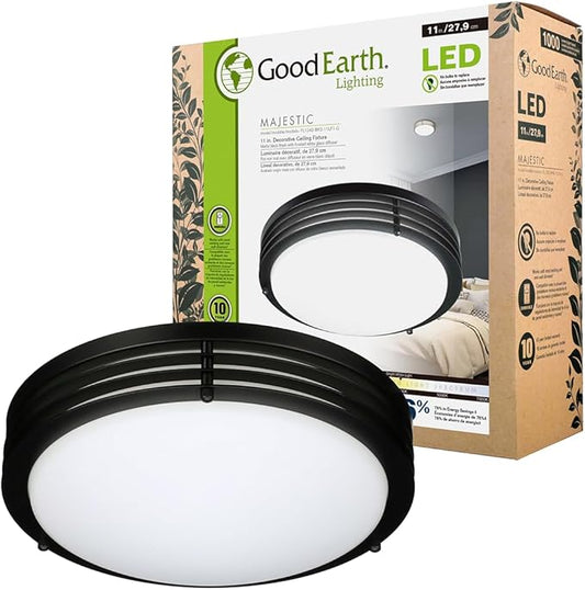 Good Earth Lighting Majestic Ceiling Fixture, 11-in, 1000 Lumens, Dimmable, Matte Black