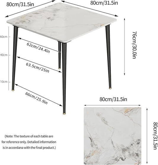 Wisfor Square Kitchen Dining Table: Sintered Stone Dining Room Table Modern Coffee Table Marble Table with Stable Metal for Kitchen Living Room Office Patio Seaside, 31.5x31.5x29.92 inch