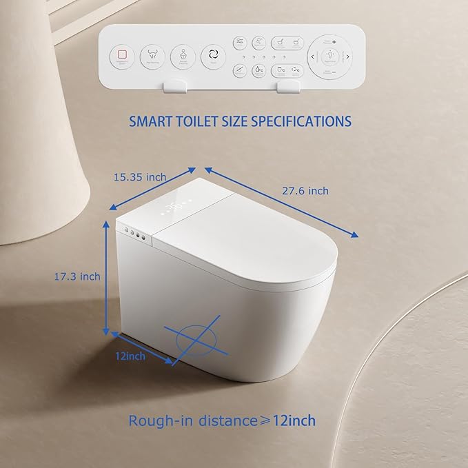 Intelligent Smart Toilet with Auto Open/Close Lid, Automatic Tankless Toilet with Bidet Built In, One Piece Toilet with Foot Sensor Operation for Modern Bathrooms