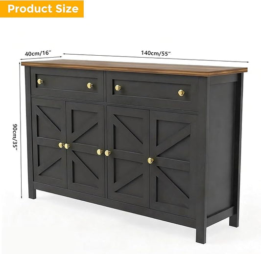 Modern Farmhouse Sideboard Buffet Cabinet 55", Coffee Bar with Adjustable Shelves, Storage Pantry Cabinet for Kitchen, Living Room, Entryway