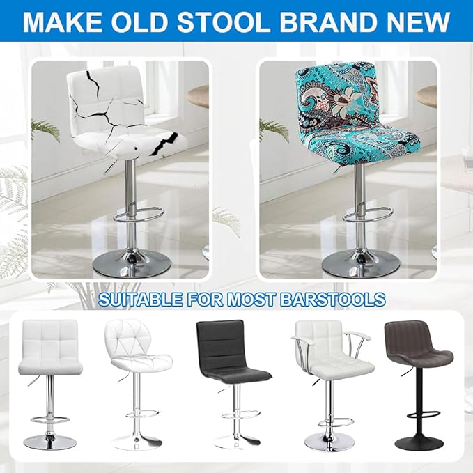 Levoberg Bar Stools Cover Set of 2 Printed Armless Swivel Barstools Slipcovers with Backs Stretch Square Counter Height Bar Stools Covers Mid Low Back Chair Cover for Kitchen Dining Room Bar #5