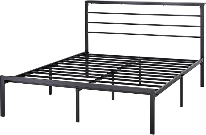 SHA CERLIN Full Size Bed Frame with Headboard Shelf and Strong Metal Foundation, No Box Spring Needed, Black