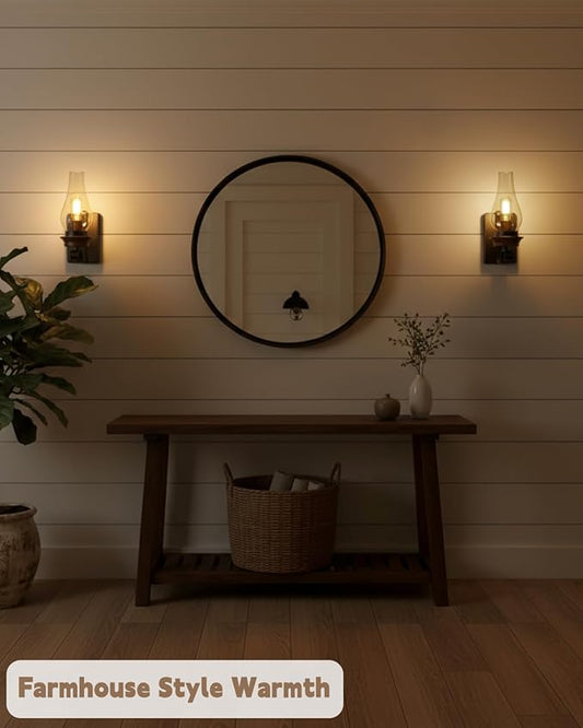 LightInTheBox Rustic Wall Sconce Vintage Farmhouse Wall Light Fixtures Industrial Glass Wall Lamp for Cabin Bedroom Living Room Hallway Fireplace (2PCS)