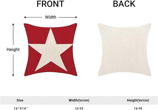 BETGINY 4th of July Pillow Covers 16x16 Set of 2, Patriotic Memorial Day Red Star Decorations Throw Pillow Covers Linen Farmhouse Independence Day Cushion Case for Couch Sofa Home Outdoor Decor