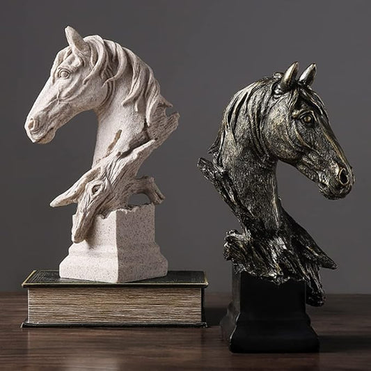 Creative Art Retro Horse Head Ornament,Resin Statue Ornaments,Abstract Style Sculptures,Living Room Dining Desk Decorations,Bookshelf Decorative Objects,Office Decor(7.9"/Black)