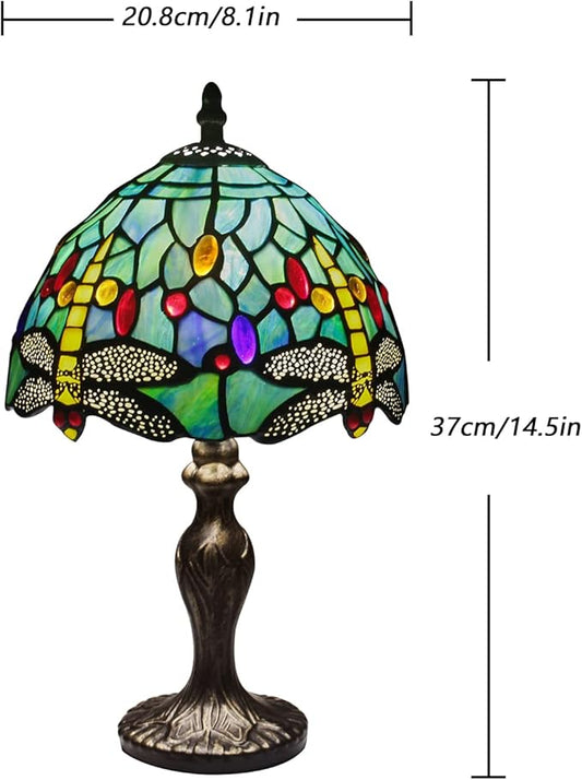MIAOKE Stained Glass Table Lamp,Stained Glass Crystal Bead Style Table Light, Handmade Desk Bedside Night Light, Antique Art Craft Gifts Lover Living Room Bedroom Bookcase (Green Dragonfly)
