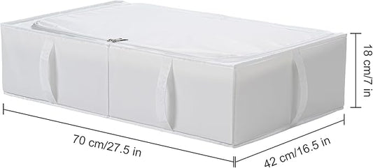 TYEERS Under Bed Storage Containers, Durable Fabric, Washable, Collapsible, Under Bed Storage Bins for Clothes, Blankets, Sheets, Shoes, 27.5x16.5x7 Inches, 4-Pack, White