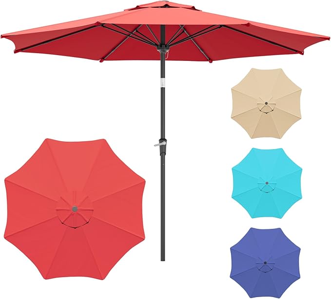 Sannwsg Outdoor Patio Umbrella,Table Umbrella with Push Button Tilt and Crank,Market Umbrella with 8 Sturdy Ribs,Yard Umbrella