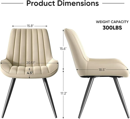 Nalupatio Modern Dining Chairs Set of 4, Comfortable Dining Room Chairs with Thick Cushions, Fabric Upholstered Side Chairs with Metal Legs for Kitchen, Khaki