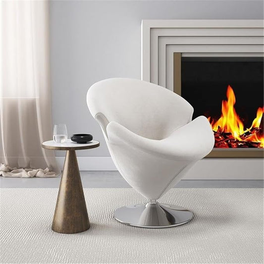Manhattan Comfort Tulip Swivel Accent Chair with 360° Turn, Modern Flower Inspired Design, Soft Velvet Upholstery, Polished Chrome Base, No Assembly Required, 300 Lbs Capacity, White