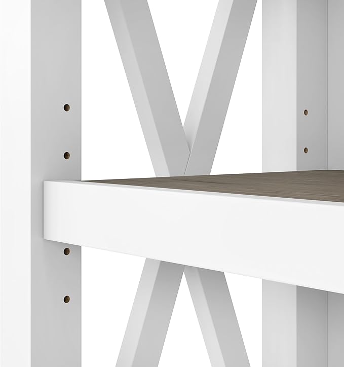 Bush Home Key West 5 Shelf Bookcase - Set of 2 | Tall Bookshelves in Pure White and Shiplap Gray | Sturdy Display Shelves for Library, Living Room, and Home Office