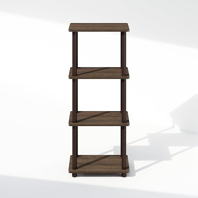Furinno Turn-N-Tube Side Table, 3-Tier End Table with Open Shelf, Easy Assembly Night Stand, Bedside Table with Round Tube, for Living Room, Bedroom, Walnut
