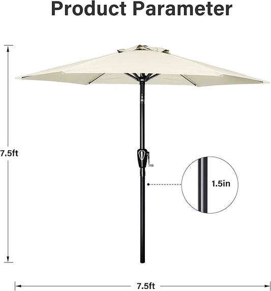 YSSOA 7.5' Patio Umbrella Outdoor Table Market Yard Umbrella with 6 Sturdy Ribs, Beige