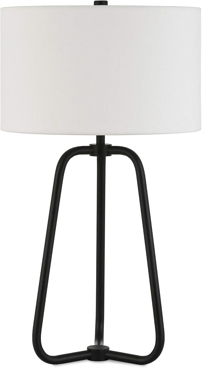 Marduk 25.5" Tall Table Lamp with Fabric Shade in Blackened Bronze/White