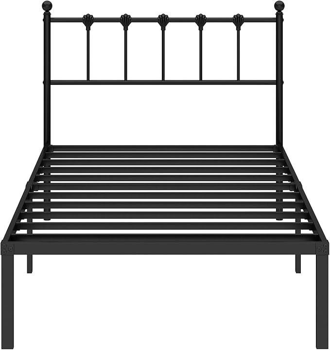 Twin Size Bed Frame with Modern Headboard, Metal Platform Bed Base with Strong Support, No Box Spring Needed, Easy Assembly, Noise Free,Black
