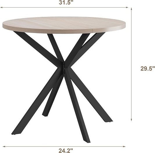 ChooChoo Round Dining Table for 2, Farmhouse Wood Kitchen Table, Circle Dinner Table for Kitchen & Dining Room, Small Space, 31.5In, Natural Oak