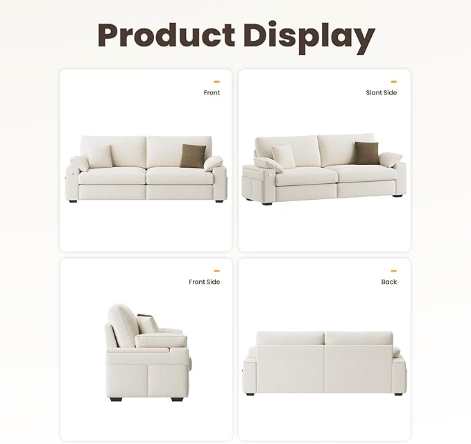 MALOL 89" Loveseat Sofa with 4 Pillows and Storage Armrest, Modular Modern 3-Seat Sofa, with USB Type C Ports, Midcentury Mondern Love Seat for Home Living Room, Beige