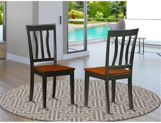 East West Furniture ANC-BLK-W Antique Kitchen Dining Chairs - Slat Back Wooden Seat Chairs, Set of 2, Black & Cherry