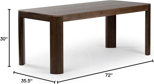 Plank+Beam Contour Dining Table, 72 Inch Solid Wood Kitchen Table, Modern Round Table for 6, Large Rectangular Kitchen & Dining Table for Home and Dining Room, Walnut