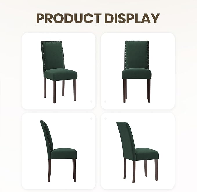 COLAMY Green Velvet Dining Chairs Set of 6 – Upholstered Kitchen & Dining Room Chairs with Nailhead Trim, Soft High-Density Cushion and Solid Wood Legs for Dining Room, Kitchen, Living Room