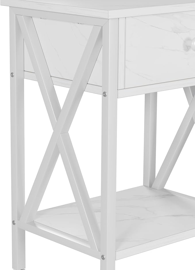 VECELO Nightstand,Modern Bedside End Table, Night Stand with Drawer and Storage Shelf for Living Room Bedroom, Industrial Metal Frame