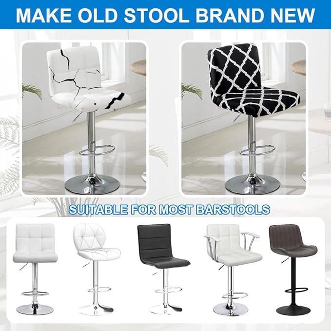 Levoberg Bar Stools Cover Set of 4 Printed Armless Swivel Barstools Slipcovers with Backs Stretch Square Counter Height Bar Stools Covers Modern Style #1