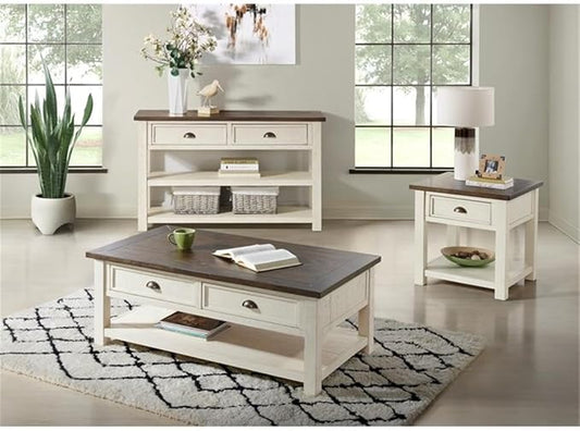 Martin Svensson Home Solid Wood Coffee Table, Cream White with Brown Top