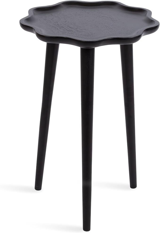 Kate and Laurel Alezar Modern Wooden Round Side Table; 15 x 15 x 22; Black; Solid Wood End Table with Wavy Edge for Bedroom Nightstand or Living Room Accent Table