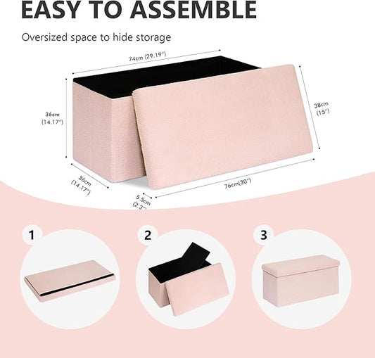 30 Inches Storage Ottoman Bench - Square Ottoman with Sherpa Top,Storage Bench for Bedroom 30" L x 15" W x 15" H - Pink