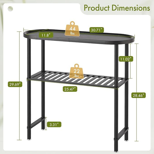 Narrow Hallway Table for Entryway, Small Console Table Black 30.7", Bamboo Plant Stand Indoor Outdoor 2-tier, Small TV Stand for Bedroom with Anti-fall Edge, Sofa Side Table 5min Easy Assembly