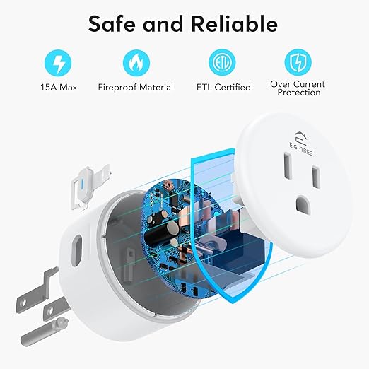 EIGHTREE Smart Plug, Smart Home WiFi Outlet Compatible with Alexa & Google Home, Smart Socket with Remote Control & Timer Function, 2.4GHz WiFi Only