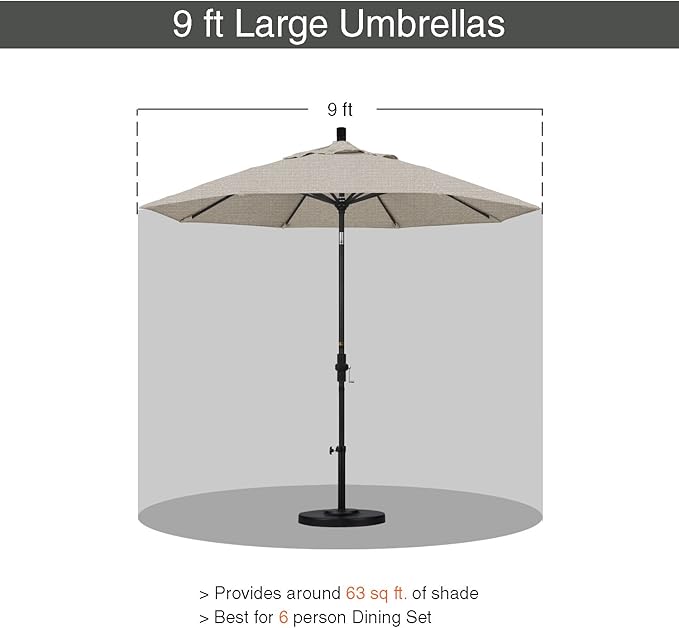 California Umbrella 9' Round Aluminum Pole Fiberglass Rib Patio Umbrella, Crank Lift, Collar Tilt, White Finish, Woven Granite Olefin