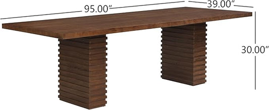 Christopher Knight Home Kaiya Modern Minimalist Wood Dining Table for 6-10 People, Rectangular Dining Room Table, Pedestal Kitchen Table, Ideal for Restaurant/Family Gatherings, Walnut Brown