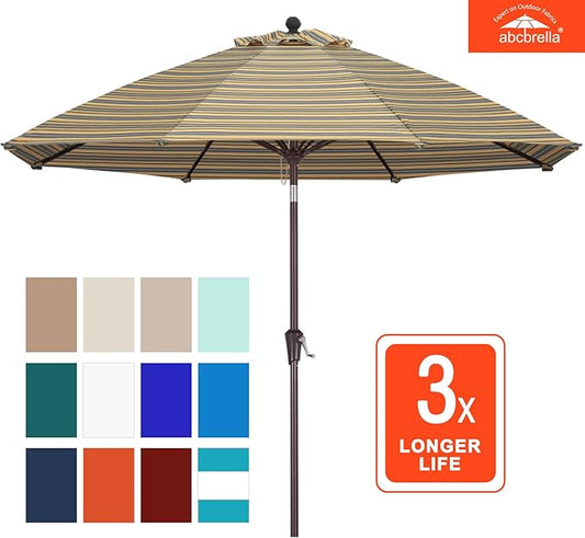 ABCCANOPY OLEFIN® 5-Year No Fading 9FT Patio Umbrella, Outdoor Table Umbrella with 8 Sturdy Ribs for Deck, Backyard, Yard (Gray Yellow Stripe)