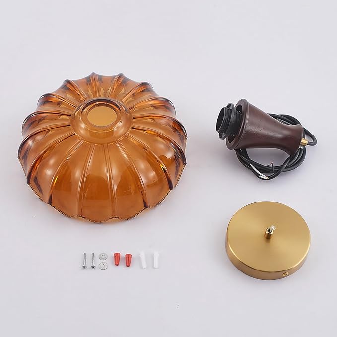 YLONG-ZS Pendant Lights Kitchen Island,Vintage Hanging Kitchen Light Fixtures with Amber Flower Glass,Walnut Wood Color Modern Hanging Pendant Ceiling Light for Island Dining Room Bedroom Living Room