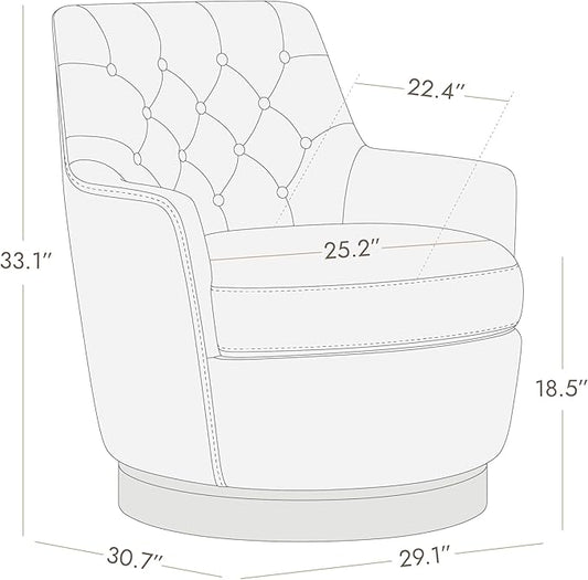 Watson & Whitely Swivel Barrel Accent Chair, Tufted Upholstered Arm Chair for Living Room and Bedroom, Faux Leather in Cognac Brown
