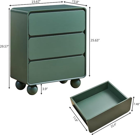 AVZEAR Set of 2 Modern3 Drawer Dresser for Bedroom, Curved Wooden Dresser Chest of Drawers, 3 Drawer Nightstand Closet Clothes Storage Organizer for Kids Bedroom, Living Room, Nursery, Green