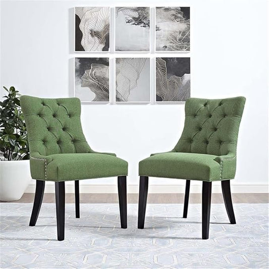 Modway Regent Modern Tufted Upholstered Fabric Two Dining Chairs with Nailhead Trim in Green