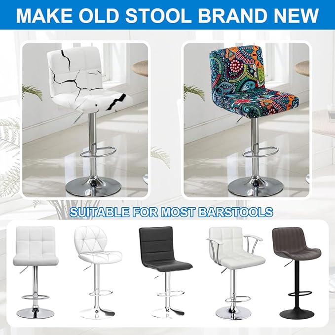 Levoberg Bar Stools Cover Set of 2 Printed Armless Swivel Barstools Slipcovers with Backs Stretch Square Counter Height Bar Stools Covers Mid Low Back Chair Cover for Kitchen Dining Room