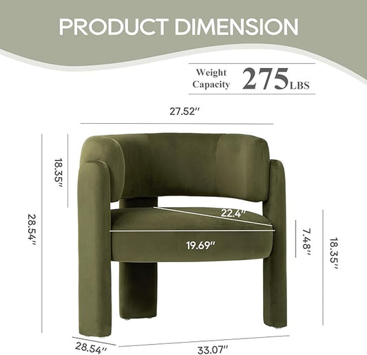 COLAMY Modern Velvet Accent Chair, Upholstered Barrel Chair, Comfy Side Arm Chair with 3 Legs for Living Room, Bedroom, Reading, Green