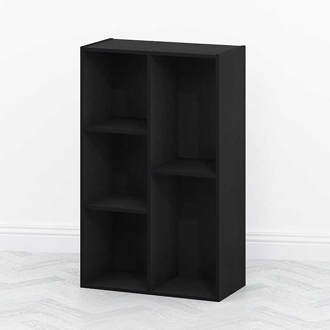 Furinno TOMI TV Stand, 5-Cube Entertainment Center with Open Shelf, Reversible TV Console, for Living Room, Bedroom, Home Office, Blackwood
