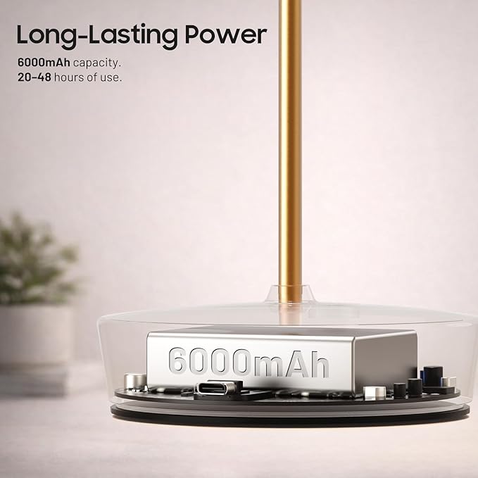 Cordless LED Table Lamp,Rechargeable Battery Desk Lamps, 3 Color Stepless Dimmable Metal Battery Table Lamps, Portable Waterproof Table Light for Indoor/Outdoor/Restaurant (2Pack Brass)